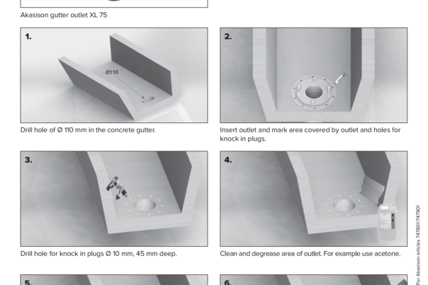 Akasison gutter outlet L/XL75 for concrete gutter - code 747801